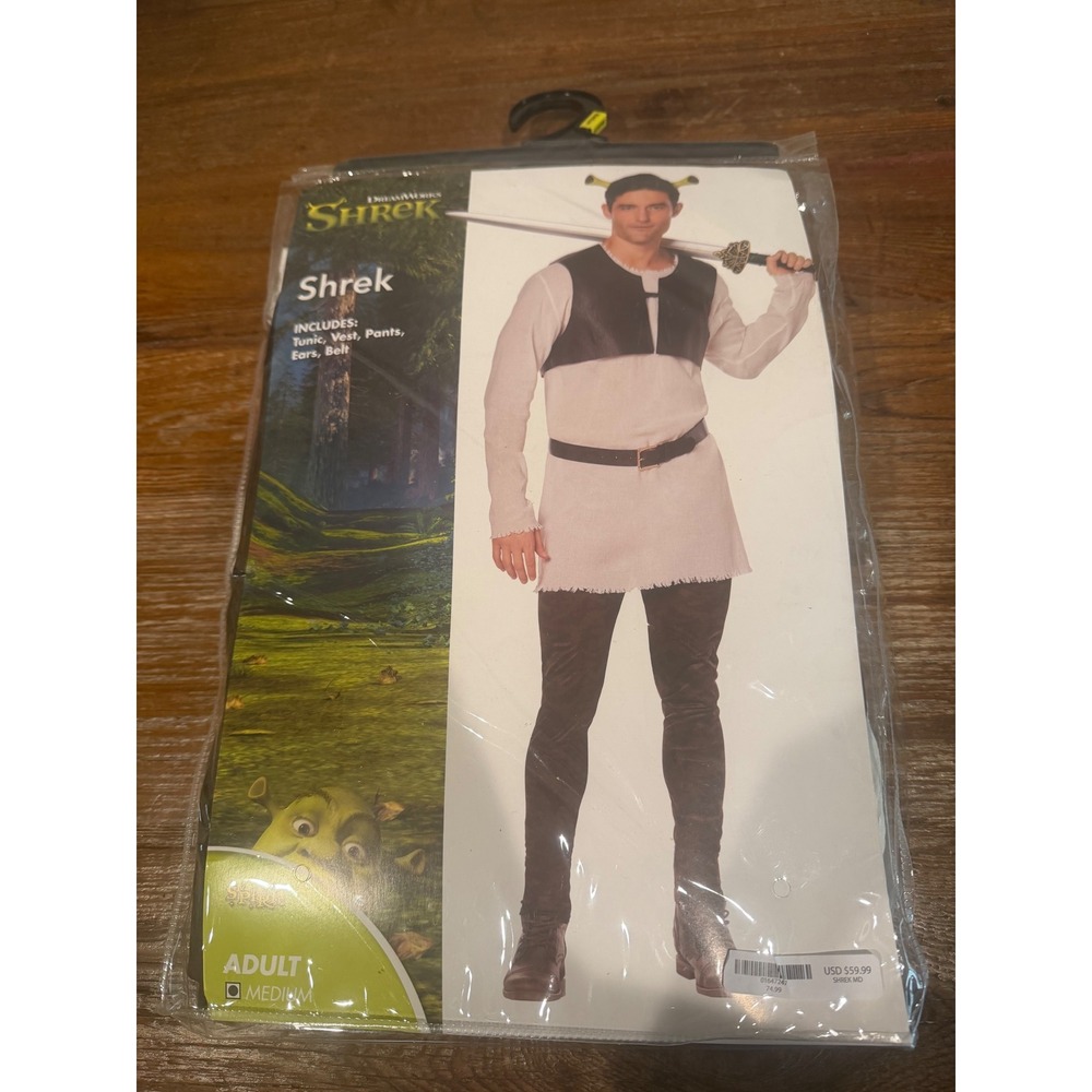 DreamWorks Shrek Costume Adult Medium Tunic Vest Pants Ears Belt Halloween New